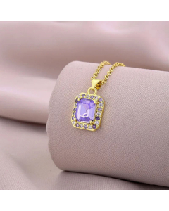 Zircon Inlaid Square Titanium Steel Plating 18K Gold Plated Pendant Necklace CA07831623