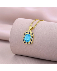 Minimalism Zircon Inlaid Square Titanium Steel Plating 18K Gold Plated Pendant Necklace CA07831623