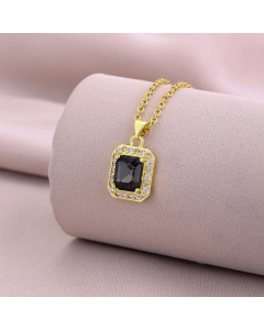 Simple Style Zircon Inlaid Square Titanium Steel Plating 18K Gold Plated Pendant Necklace CA07831623