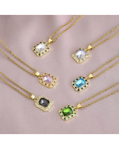 Wholesale Zircon Inlaid Square Titanium Steel Plating 18K Gold Plated Pendant Necklace CA07831623