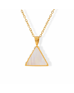Plain Triangle Stainless Steel Inlay Shell Zircon Pendant Necklace CA07831624