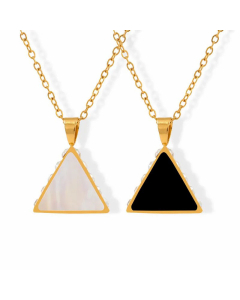 Wholesale Plain Daily Style Triangle Stainless Steel Inlay Shell Zircon Pendant Necklace CA07831624