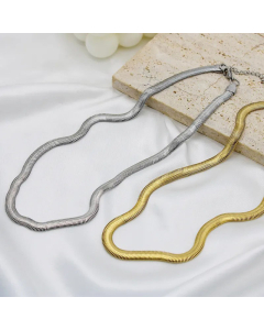 Wholesale Plain Solid Color Stainless Steel Plating Gold Plated Flat Snake Chain Necklace CA07831625