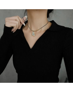 Classic Style Heart Shape Leather Rope Titanium Steel Patchwork Pendant Necklace