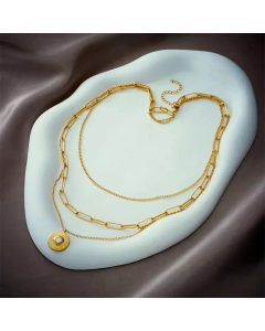 Retro Round Titanium Steel Plating Gold Plated Layered Necklaces
