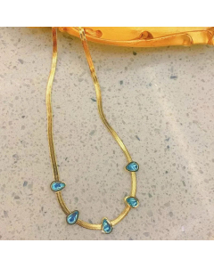 Light Luxury Style Water Droplets Titanium Steel Plating Inlay Artificial Gemstones Necklace CA07831629