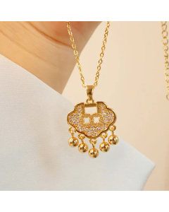 Ethnic Style Safety Lock Titanium Steel Inlay Rhinestones Pendant Necklace
