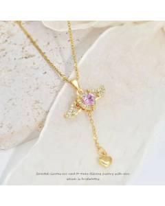 Sweet Heart Shape Titanium Steel Inlay Zircon Pendant Necklace