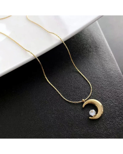 Wholesale Minimalism Moon Titanium Steel Inlay Zircon Pendant Necklace CA07831635