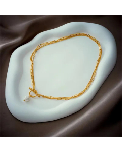 Baroque Style Round Imitation Pearl Titanium Steel Necklace