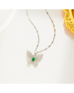Elegant Zircon Inlaid Butterfly Titanium Steel Plating Pendant Necklace CA07831638