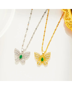 Wholesale Fairy Style Elegant Zircon Inlaid Butterfly Titanium Steel Plating Pendant Necklace CA07831638