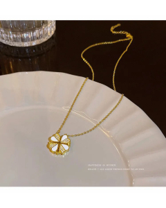 Refined Four-Leaf Clover Titanium Steel Plating Inlay Zircon Necklace CA07831639