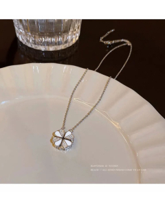 Sweet Four-Leaf Clover Titanium Steel Plating Inlay Zircon Necklace CA07831639