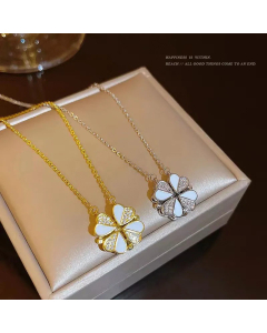Wholesale Refined Sweet Four-Leaf Clover Titanium Steel Plating Inlay Zircon Necklace CA07831639