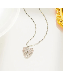 Zircon Inlaid Heart Shape Wings Titanium Steel Pendant Gold Plated Necklace CA07831642