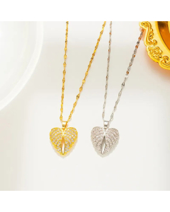 Wholesale Gold Plated Zircon Inlaid Heart Shape Wings Titanium Steel Pendant Necklace CA07831642