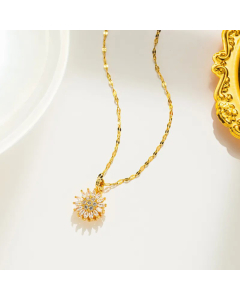 Wholesale Elegant Sunflower Titanium Steel Inlay Rhinestones Pendant Necklace CA07831644