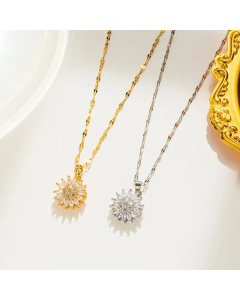 Wholesale Elegant Sunflower Titanium Steel Inlay Rhinestones Pendant Necklace CA07831644
