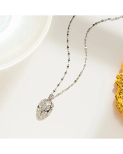Retro Snake Titanium Steel Inlay Zircon Pendant Necklace CA07831646