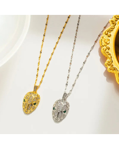 Wholesale Minimalism Retro Snake Titanium Steel Inlay Zircon Pendant Necklace CA07831646