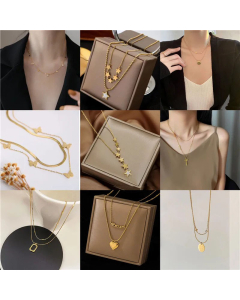 Wholesale Layered Rhinestones Shell Inlaid Star Heart Shape Butterfly Cross Titanium Steel Necklaces CA07831660