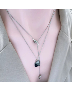 Simple Style Letter Knot Lock Titanium Steel Plating Layered Necklaces CA07831663