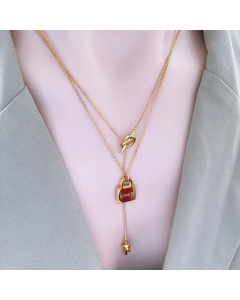 Wholesale Simple Style Letter Knot Lock Titanium Steel Plating Layered Necklaces CA07831663