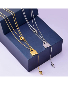 Wholesale Simple Style Letter Knot Lock Titanium Steel Plating Layered Necklaces CA07831663