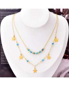 Wholesale Vacation Star Turquoise Titanium Steel Plating Layered Necklaces CA07831664
