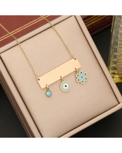 Vintage Style Devil'S Eye Heart Shape Butterfly Stainless Steel Enamel Inlay Shell Necklace