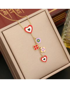 Fairy Style Devil's Eye Heart Shape Stainless Steel Enamel Necklace CA07831668
