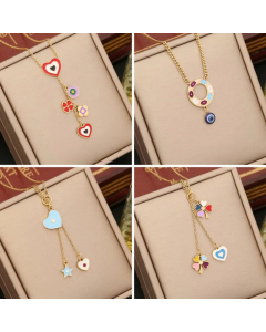 Wholesale Fairy Style Devil's Eye Star Heart Shape Stainless Steel Enamel Necklace CA07831668