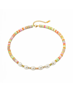 INS Style Retro Classic Style Geometric Stainless Steel Freshwater Pearl Beaded Pearl 18K Gold Plated Necklace