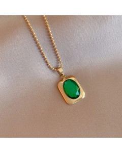 Wholesale Classic Style Square Titanium Steel Plating Inlay Rhinestones 14K Gold Plated Pendant Necklace CA07831680-Gold Color-Green
