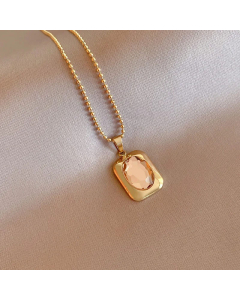 Wholesale Classic Style Square Titanium Steel Plating Inlay Rhinestones 14K Gold Plated Pendant Necklace CA07831680-Gold Color-Champagne