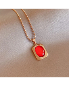 Wholesale Classic Style Square Titanium Steel Plating Inlay Rhinestones 14K Gold Plated Pendant Necklace CA07831680-Rose Gold Color-Red