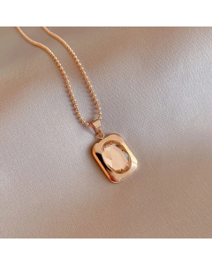Wholesale Classic Style Square Titanium Steel Plating Inlay Rhinestones 14K Gold Plated Pendant Necklace CA07831680-Rose Gold Color-Champagne