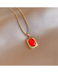 Wholesale Classic Style Square Titanium Steel Plating Inlay Rhinestones 14K Gold Plated Pendant Necklace CA07831680