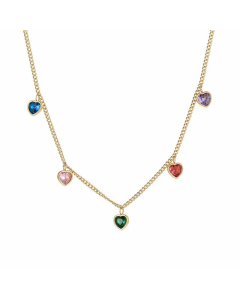 Wholesale Stainless Steel Necklace Casual Heart Shape Plating Inlay Zircon Necklace-Gold Color-Multi-color