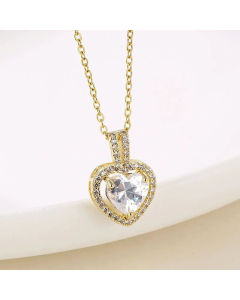 Wholesale Stainless Steel Necklace Shiny Heart Shape Plating Inlay Zircon 18K Gold Plated Pendant Necklace