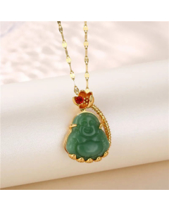 Wholesale Stainless Steel Necklace Chinoiserie Portrait Plating Inlay Jade Zircon 18K Gold Plated Pendant Necklace