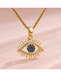 Eye Pendant Plating Inlay Zircon 18K Gold Plated Stainless Steel Necklace