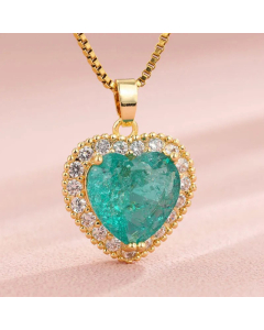 Elegant Heart Shape Inlay Zircon 18K Gold Plated Stainless Steel Necklace 