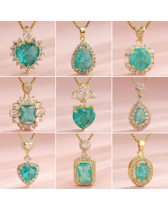 Wholesale Stainless Steel Necklace Elegant Square Water Droplets Heart Shape Inlay Zircon 18K Gold Plated Necklace