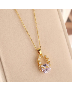 Wholesale Stainless Steel Necklace Classic Square Plating Inlay Zircon 18K Gold Plated Pendant Necklace