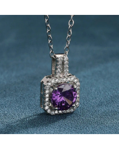 Shiny Square Plating Inlay Opal Zircon 18K Gold Plated Stainless Steel Pendant Necklace