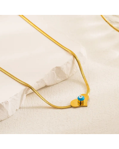 Classic Style Devil's Eye Heart Shape Enamel Plating 18K Gold Plated Pendant Stainless Steel Necklace