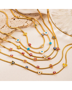 Wholesale Stainless Steel Necklace Cute Enamel Pentagram Devil's Eye Plating 18K Gold Plated Necklace