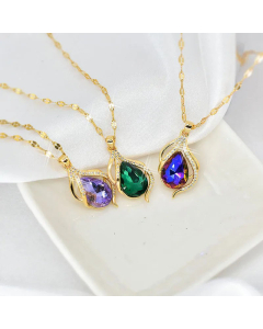 Wholesale Stainless Steel Necklace Fairy Style Water Droplets Zircon Inlaid Pendant Necklace